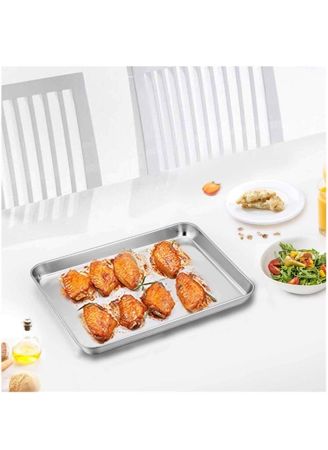 Toaster Oven Pans, 9.3'' x 7'' x 1'' Stainless Steel Compact Toaster Oven Tray Ovenware, Heavy Duty and Rust Free, Superior Mirror Finish Easy Clean, Dishwasher Safe, 2 PCS