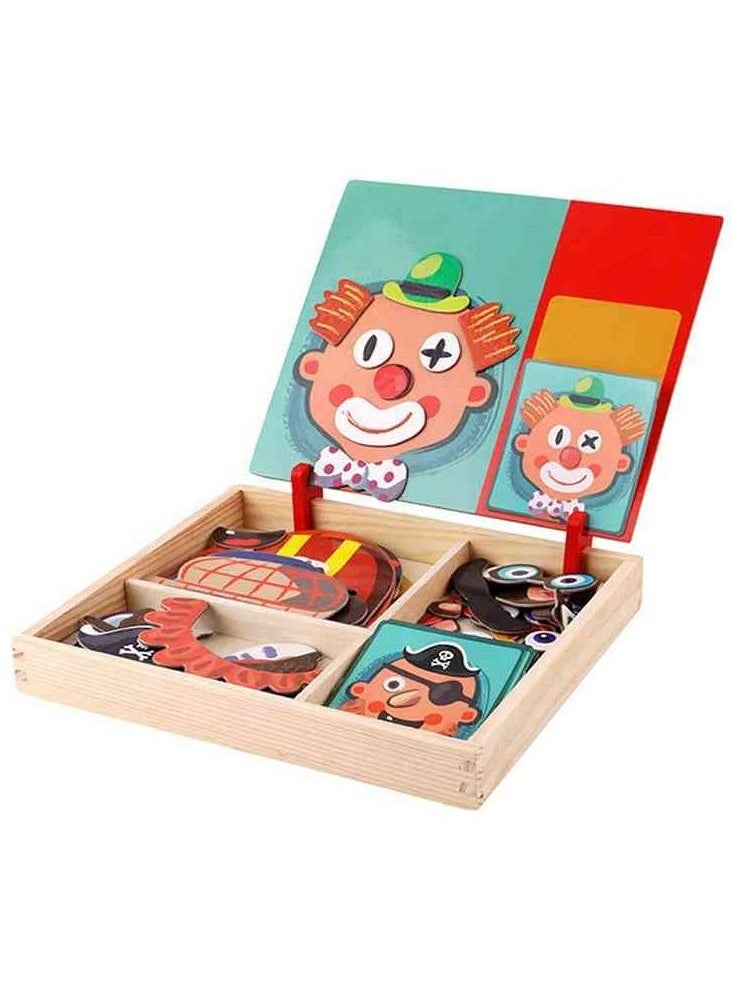 Dressing Magnetic Puzzle Faces with Wooden Storage Box for Kids