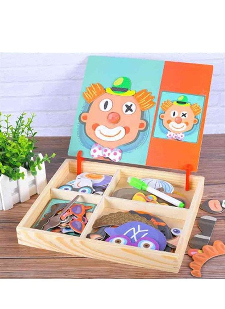 Dressing Magnetic Puzzle Faces with Wooden Storage Box for Kids