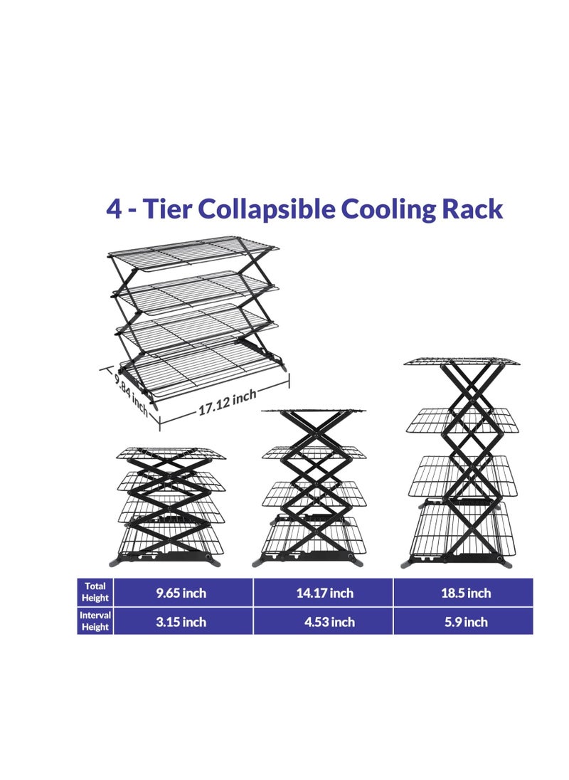 Geesta 2/3/4-Tier Upgraded Collapsible Cooling Rack with Adjustable 3 Setting Design Stackable Roasting Cooking Drying Wire Cooling Rack for Cookies Baking Gifts for Women