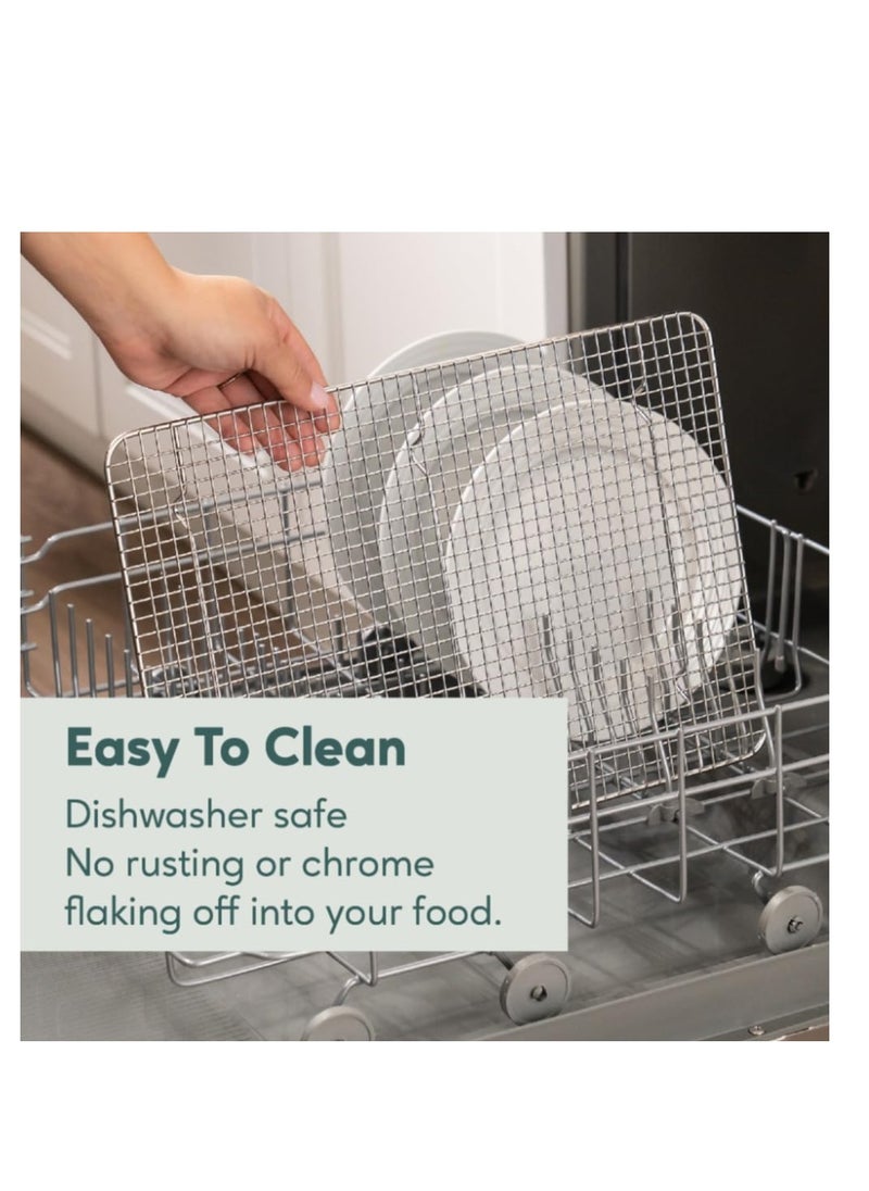 Ultra Cuisine Oven-Safe, Dishwasher-Safe 100% Stainless Steel Cooling and Baking Rack Set Heavy Duty Tight-Wire - 11.5 x 16.5-inch - Set of 2 - Half Sheet Pan Cooling Racks