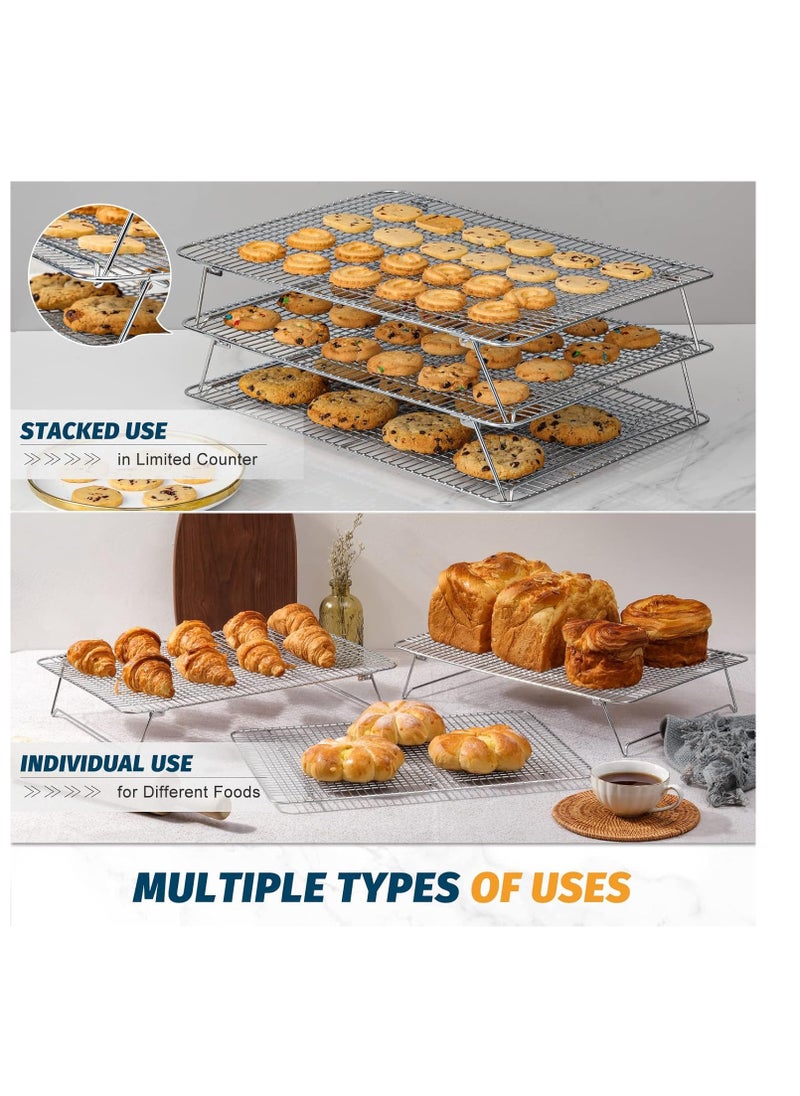 HIWARE Stainless Steel Stackable Cooling Rack for Baking, 3 Tier 12”x 16.5”,Oven & Dishwasher Salf and Fit Half Sheet,Wire Cooling Racks for Cookie, Pizza, Cake