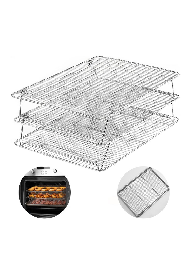 HIWARE Stainless Steel Stackable Cooling Rack for Baking, 3 Tier 12”x 16.5”,Oven & Dishwasher Salf and Fit Half Sheet,Wire Cooling Racks for Cookie, Pizza, Cake