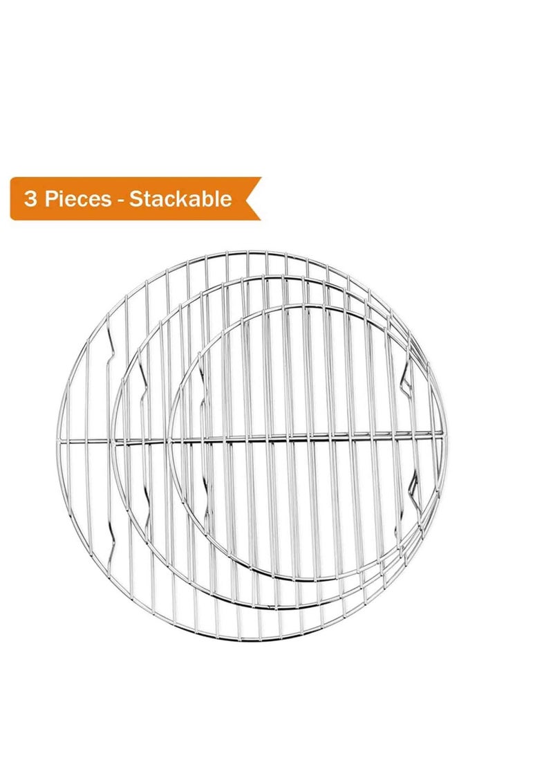 TeamFar Round Cooling Rack Set of 3, 7½ & 9 & 10½ Inch, Stainless Steel Round Baking Steaming Rack Set, Fit for Oven/Pot/Air fryer, Healthy & Dishwasher Safe, Mirror Finish & Smooth Edge