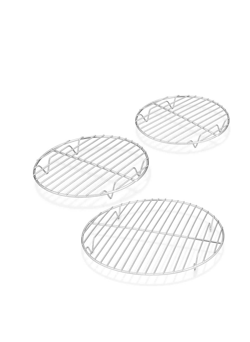 TeamFar Round Cooling Rack Set of 3, 7½ & 9 & 10½ Inch, Stainless Steel Round Baking Steaming Rack Set, Fit for Oven/Pot/Air fryer, Healthy & Dishwasher Safe, Mirror Finish & Smooth Edge