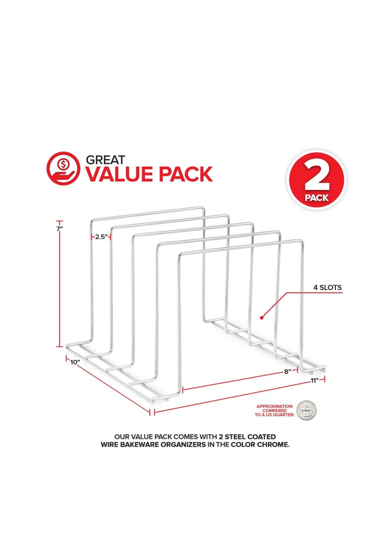 Stock Your Home Chrome (2 Pack) Steel Baking Pan Organizer Rack for Cabinet or Counter, Holder for Kitchen Cutting Boards, Pot Lids, or Cookie Sheets - Rust Proof Wire, Drying Storage