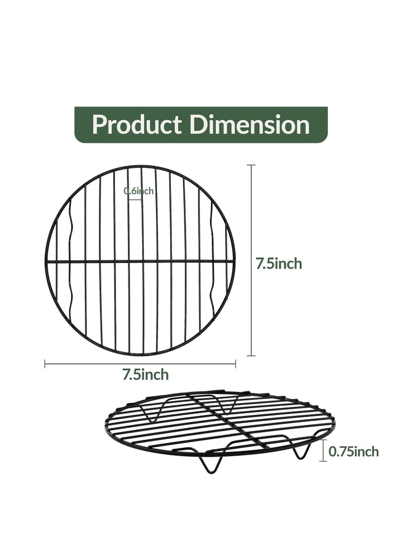 TeamFar Round Cooling Rack, 7.5’’ Small Baking Roasting Grilling Rack with Stainless Steel Core & Non-stick Coating, for Cooking Steaming Cooling, Healthy & Sturdy, Oven Safe & Easy Clean – Set of 2