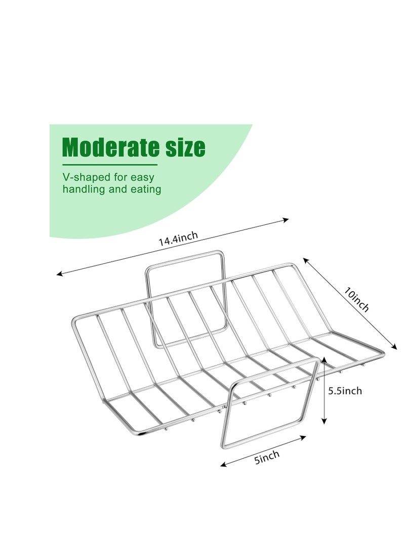 E-far Turkey Roasting Rack, Stainless Steel Rib Rack for Roasting, Grilling and Smoking, 14.4 x 10 inches, V Shaped & Heavy Duty, Dishwasher Safe (Large)