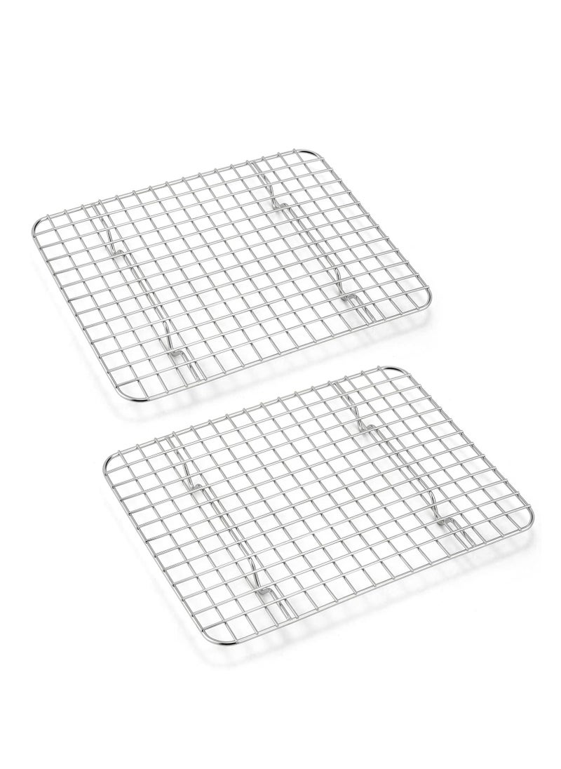 Small Baking Cooling Rack Set of 2, E-far Stainless Steel Toaster Oven Rack for Cooking Roasting Grilling Meat, 8.6” x 6.2” Metal Bakeable Wire Rack for Cookie Cake Bacon - Dishwasher Safe