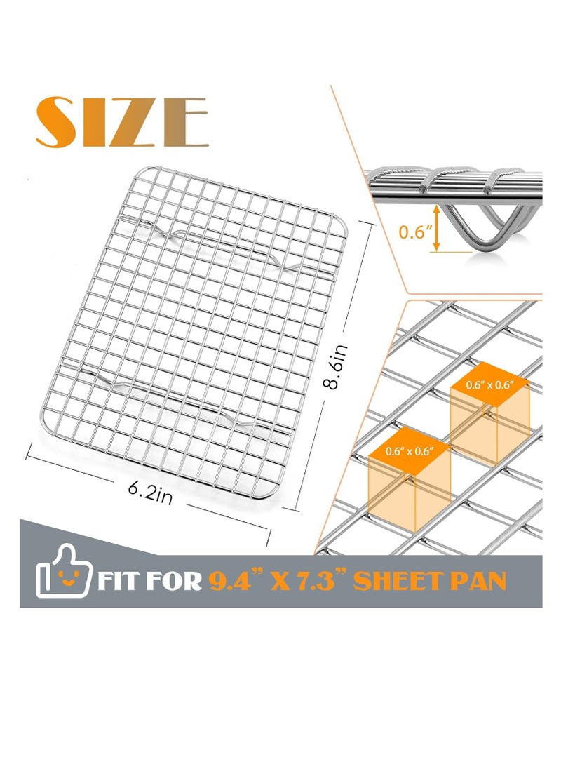 Small Baking Cooling Rack Set of 2, E-far Stainless Steel Toaster Oven Rack for Cooking Roasting Grilling Meat, 8.6” x 6.2” Metal Bakeable Wire Rack for Cookie Cake Bacon - Dishwasher Safe