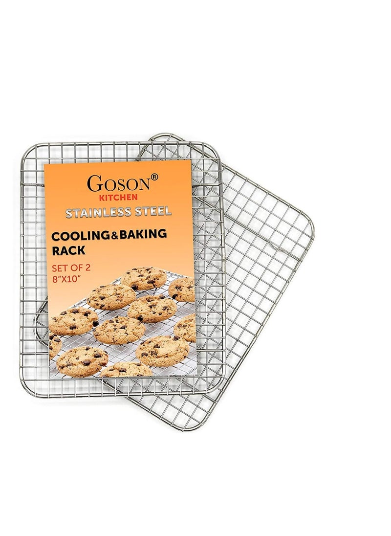 Goson Heavy Duty Stainless Stain Bakeware, Baking, Cooling, Oven Roasting, Broiler Rack, 8in by 10in, Cross Wire, Pack of 2, Compatible with Various Baking Sheets Oven Pans