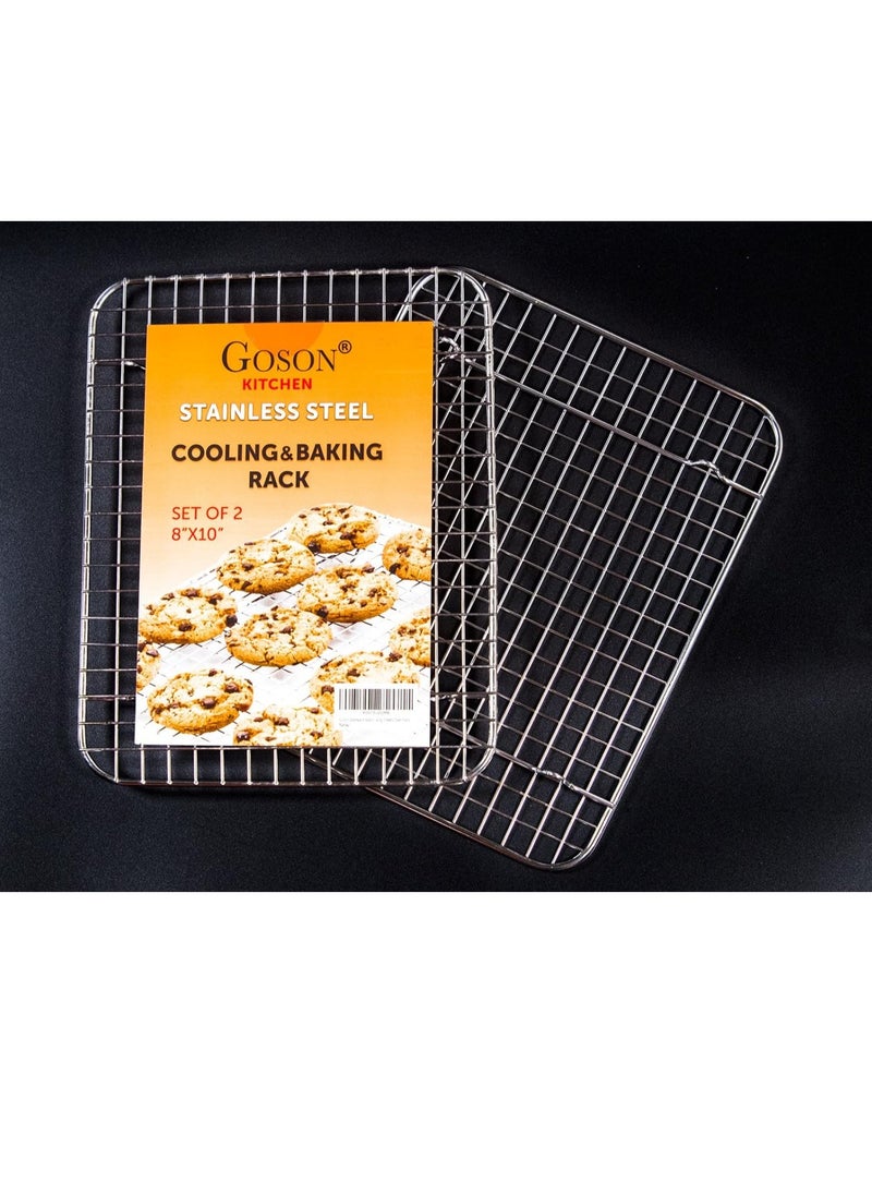 Goson Heavy Duty Stainless Stain Bakeware, Baking, Cooling, Oven Roasting, Broiler Rack, 8in by 10in, Cross Wire, Pack of 2, Compatible with Various Baking Sheets Oven Pans