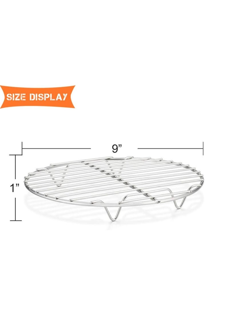 E-far 9 Inch Round Canning Steaming Racks, Stainless Steel Round Baking Cooling Rack Set of 2, Multi-Purpose for Air Fryer Pressure Cooker, Dishwasher Safe