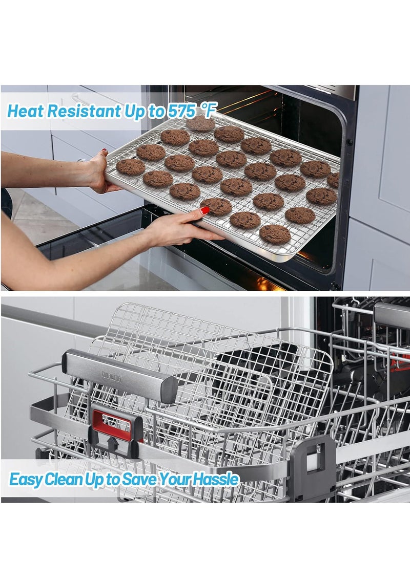 TeamFar Cooling Rack Set of 4, Stainless Steel Grid Cooking Roasting Racks for Various Size Baking Sheet Toaster Oven Pan, Healthy & Heavy Duty, Mirror Finish & Dishwasher Safe