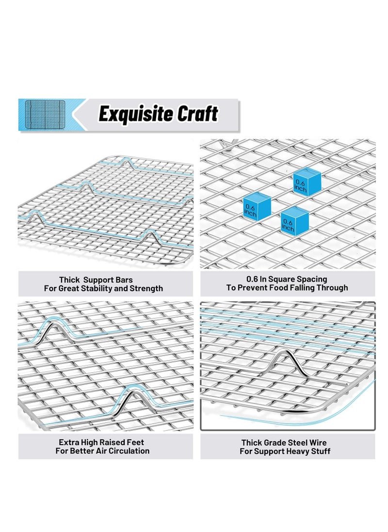 TeamFar Cooling Rack Set of 4, Stainless Steel Grid Cooking Roasting Racks for Various Size Baking Sheet Toaster Oven Pan, Healthy & Heavy Duty, Mirror Finish & Dishwasher Safe