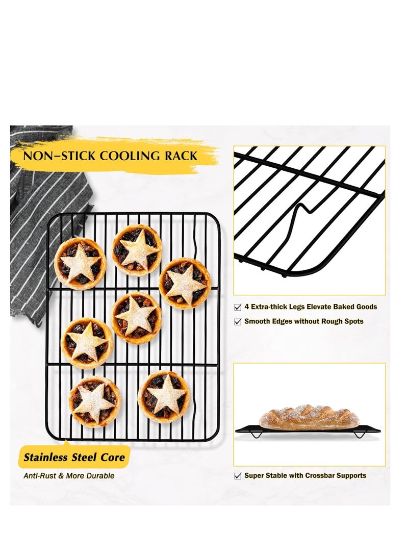 Small Baking Wire Rack Set of 2, E-far Non-stick Rack for Toaster Oven Cooking Roasting Broiling Grilling Meat Bacon, 8.7” x 6.2” Metal Bakeable Cooling Rack for Cookie Cake - Easy to Clean