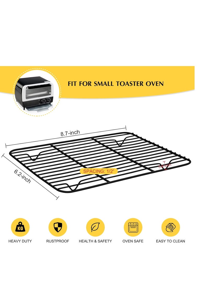 Small Baking Wire Rack Set of 2, E-far Non-stick Rack for Toaster Oven Cooking Roasting Broiling Grilling Meat Bacon, 8.7” x 6.2” Metal Bakeable Cooling Rack for Cookie Cake - Easy to Clean