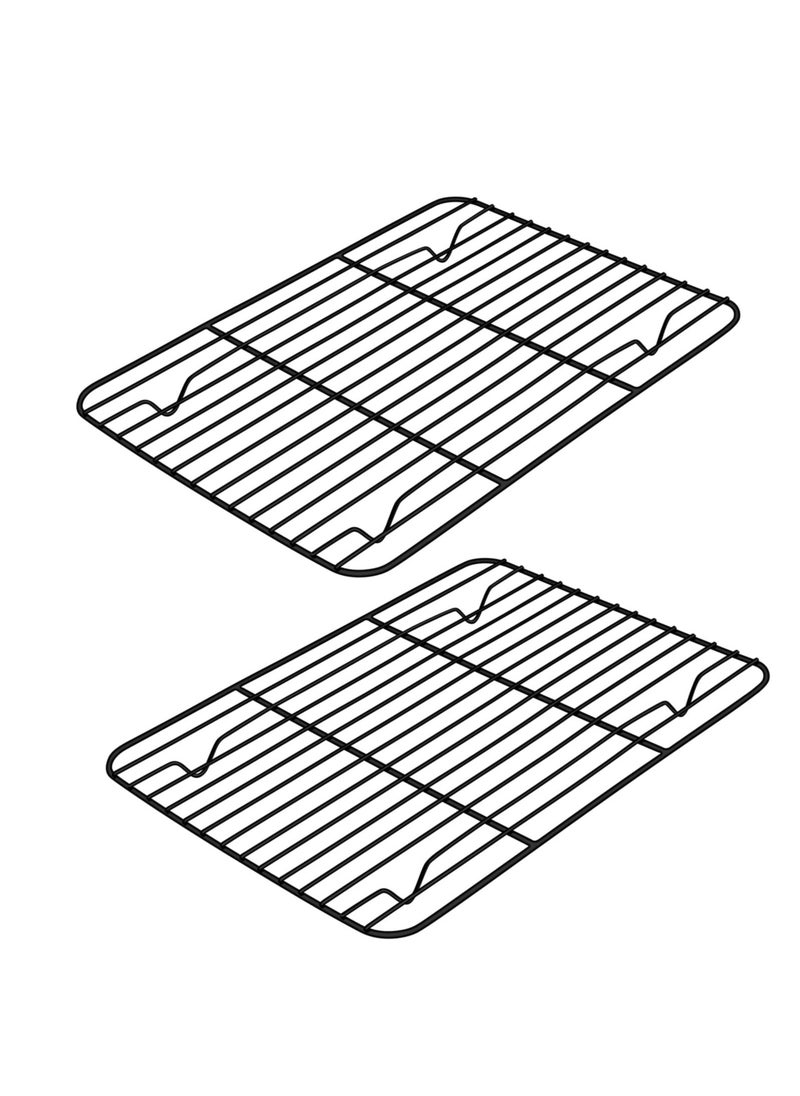 Small Baking Wire Rack Set of 2, E-far Non-stick Rack for Toaster Oven Cooking Roasting Broiling Grilling Meat Bacon, 8.7” x 6.2” Metal Bakeable Cooling Rack for Cookie Cake - Easy to Clean