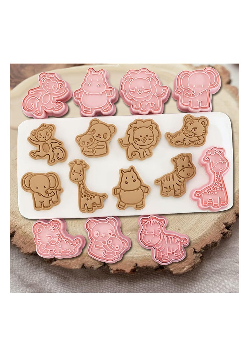 Animal Cookie Cutters With Plunger Stamps Set,8 Piece 3D Animal Embossing Cutters For Biscuit Fondant Cheese Baking Molds