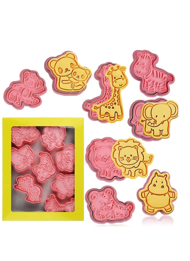 Animal Cookie Cutters With Plunger Stamps Set,8 Piece 3D Animal Embossing Cutters For Biscuit Fondant Cheese Baking Molds