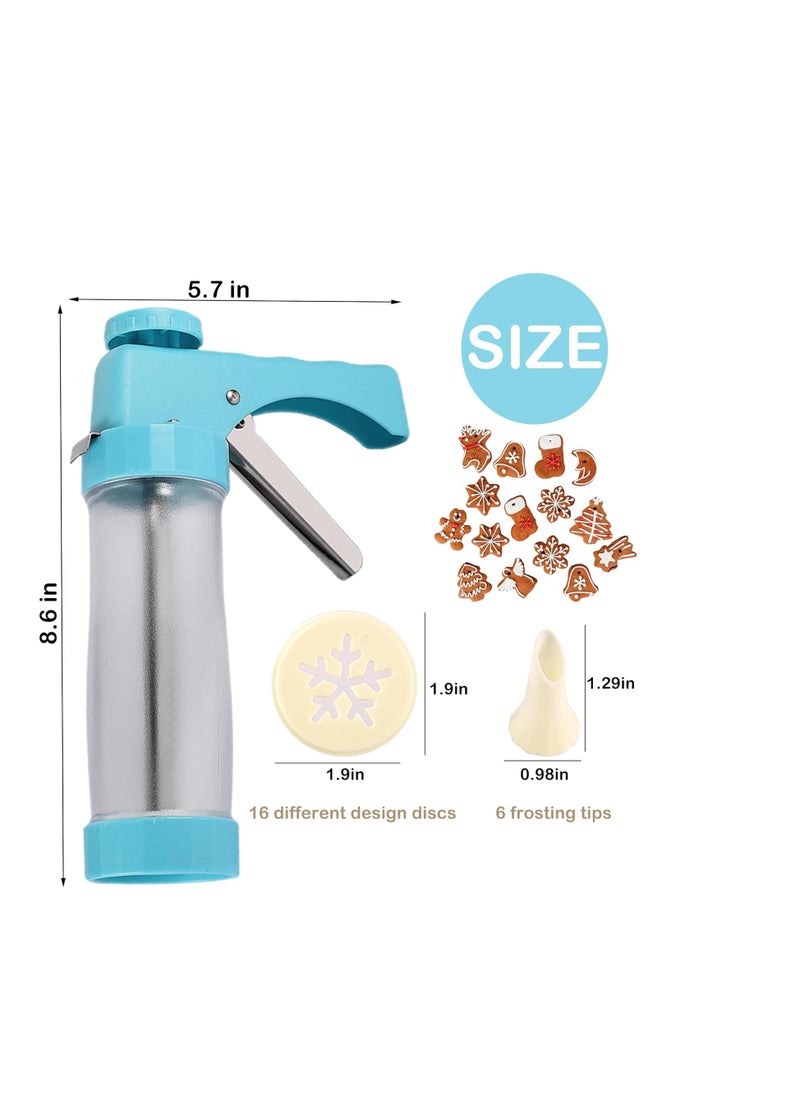 Hendiy Cookie Press, Stainless Steel Cookie Press Gun with 16 Spritz Cookie Press Stencil Discs and 6 Icing Tips,Cookie Press for Baking, Cookie Gun, Cookie Maker and Cake Icing 8.6 Inch