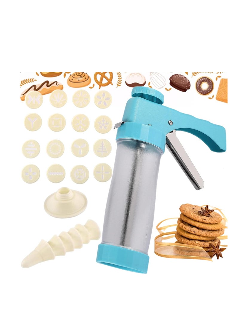 Hendiy Cookie Press, Stainless Steel Cookie Press Gun with 16 Spritz Cookie Press Stencil Discs and 6 Icing Tips,Cookie Press for Baking, Cookie Gun, Cookie Maker and Cake Icing 8.6 Inch