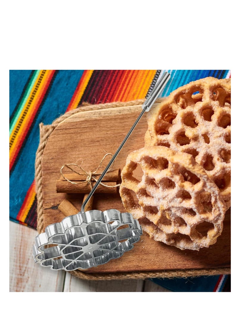 Bunuelos Mold with Handle,Rosette Timbale Iron Set Aluminum Waffle Molds with Handle,Funnel Cake Ring,Molde Para Buñuelos De Viento Maker Mexicanos,Rosette Cookie Cutter Tool