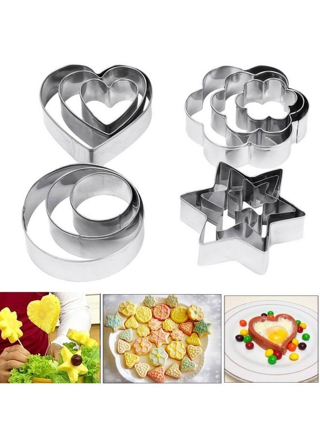 Cookie Cutters Pastry Biscuit Cutters, 12 Pcs Metal Stainless Steel Heart Star Circle Flower Shaped Mould