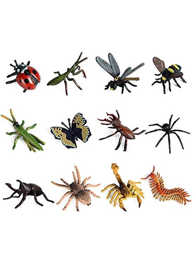 12 PCS Small Realistic Insects Figures Toys, Plastic Wildlife Animal Fake Bug Toys  Party Favor School Project Bug Figurines Set for Kids Toddlers