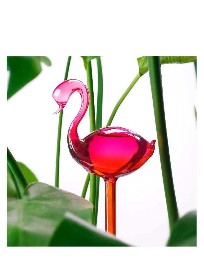 Self-Watering Glass Globes Flamingo Gradient Hot Pink Hand Blown Bulbs Pot Plant Waterer Home Indoor Outdoor Garden Patio Hanging Flower Aqua Spike Decorative Automatic Irrigation System 2PCS