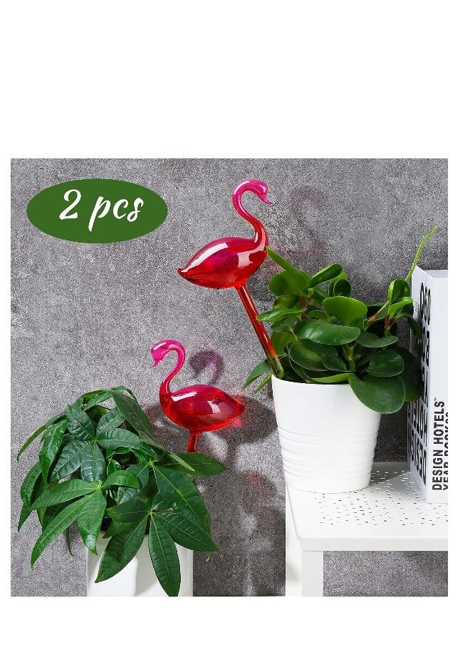 Self-Watering Glass Globes Flamingo Gradient Hot Pink Hand Blown Bulbs Pot Plant Waterer Home Indoor Outdoor Garden Patio Hanging Flower Aqua Spike Decorative Automatic Irrigation System 2PCS