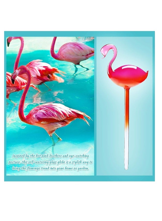 Self-Watering Glass Globes Flamingo Gradient Hot Pink Hand Blown Bulbs Pot Plant Waterer Home Indoor Outdoor Garden Patio Hanging Flower Aqua Spike Decorative Automatic Irrigation System 2PCS