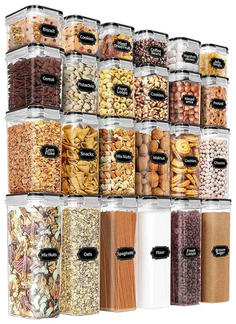 Airtight Food Storage Containers with Lids 24 Pack for Kitchen Organization - BPA Free Kitchen Canisters for Cereal, Rice, Flour & Oats - Free Measuring Spoon , Marker and 24 Labels 24 pcs Pack.