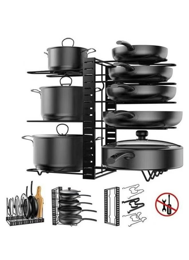 Multi-layer adjustable pot and bowl rack organizer, large-capacity pot lid rack and pot rack for kitchen cabinets and counters