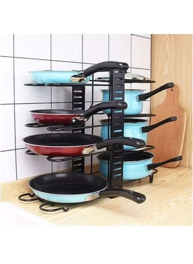 Multi-layer adjustable pot and bowl rack organizer, large-capacity pot lid rack and pot rack for kitchen cabinets and counters