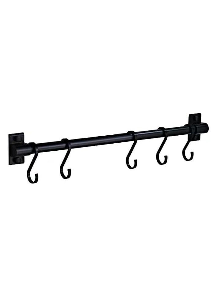 12 Inch Wall Mounted Pot Rack With 5 S-Hooks, Industrial Pipe Rail For Kitchen Pots And Pot Covers, Multifunctional Wall Mounted Storage Hook Rod (Black 1-Pack) (30cm)