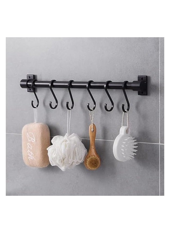 12 Inch Wall Mounted Pot Rack With 5 S-Hooks, Industrial Pipe Rail For Kitchen Pots And Pot Covers, Multifunctional Wall Mounted Storage Hook Rod (Black 1-Pack) (30cm)