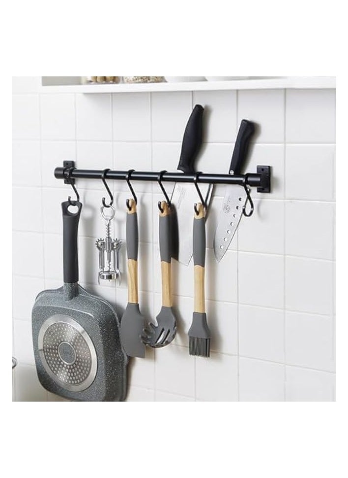 12 Inch Wall Mounted Pot Rack With 5 S-Hooks, Industrial Pipe Rail For Kitchen Pots And Pot Covers, Multifunctional Wall Mounted Storage Hook Rod (Black 1-Pack) (30cm)