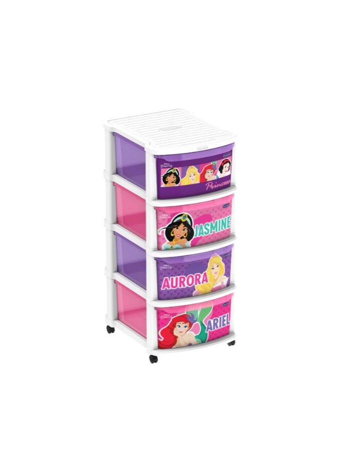 Disney Princess Multipurpose Storage Cabinet 4 Drawers with Wheels