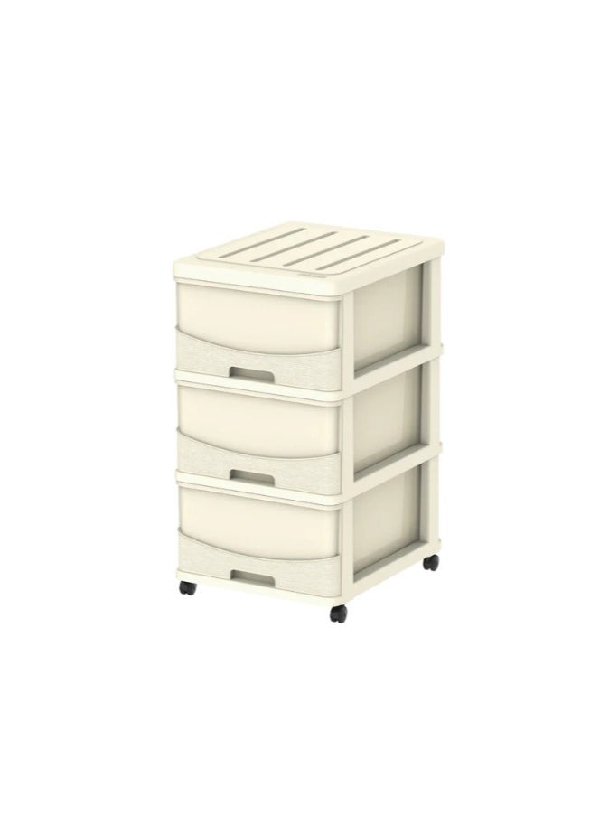 Cedargrain 3 Tiers Storage Cabinet with Drawers & Wheels