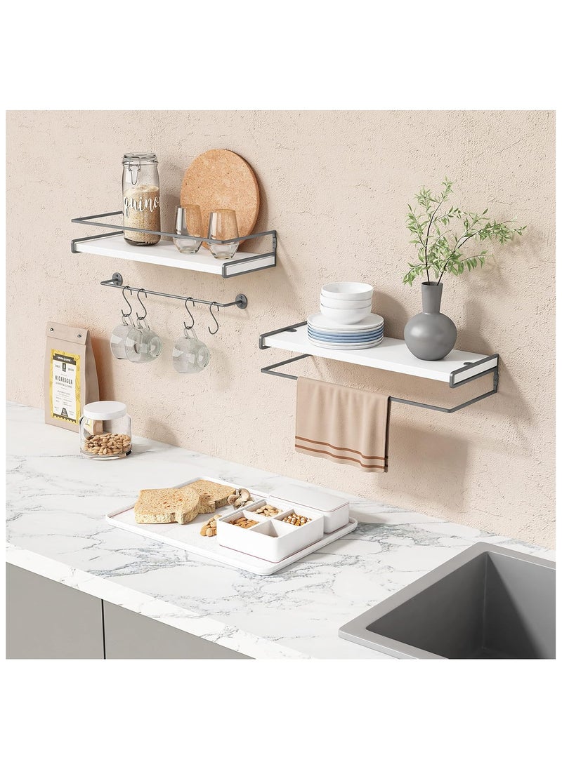 White Floating Shelves for Bathroom Organizer Over Toilet with Towel Rack, Corner Wall Shelf for Bedroom Decor Kitchen Storage