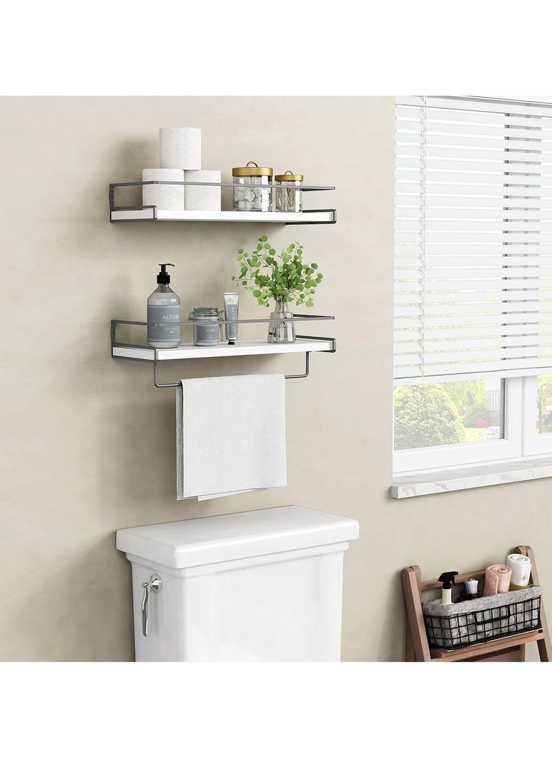 White Floating Shelves for Bathroom Organizer Over Toilet with Towel Rack, Corner Wall Shelf for Bedroom Decor Kitchen Storage