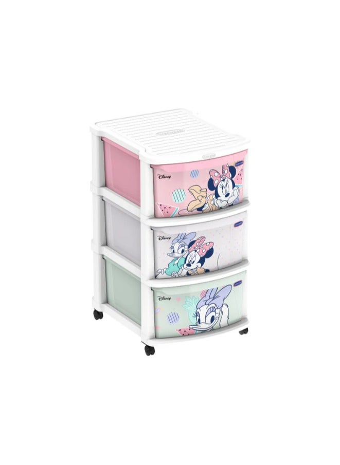 Disney Mickey & Friends Girls Multipurpose Storage Cabinet 3 Drawers with Wheels