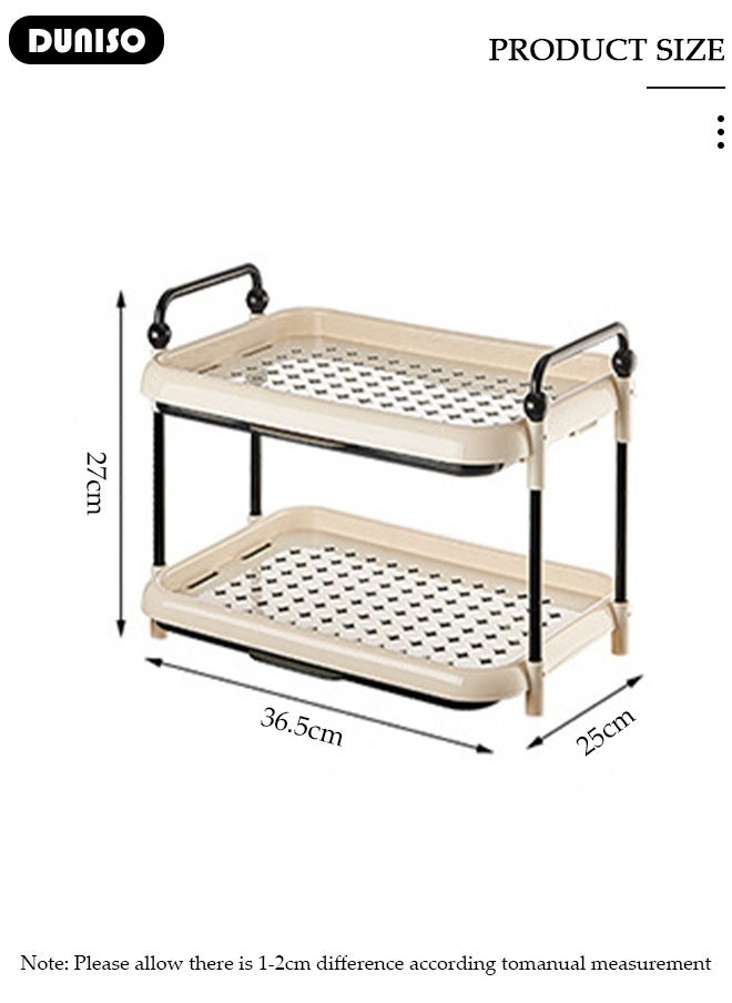 2-Tier Cups Mugs Drying Rack with Removable Drain Tray,Multi-Functional Storage Rack with Handle, Countertop Coffee Cup Organizer Shelf,Countertop Bathroom Organizer,Tray Holder for Home, Bathroom, Kitchen Glass cup and Food