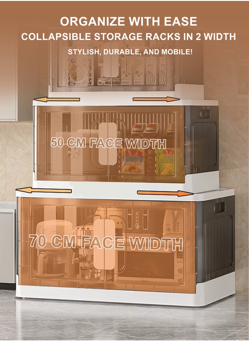 Collapsible Storage Cabinet Rack with Wheels, Heavy-Duty PP Material, Glossy Modern Design, Foldable and Portable, Multi-Layer Storage for Home, Office, Kitchen, Bathroom, Outdoor Use, Secure Double Door Lock, Easy to Clean and Assemble, Available in 6 Sizes for Versatile Storage Needs