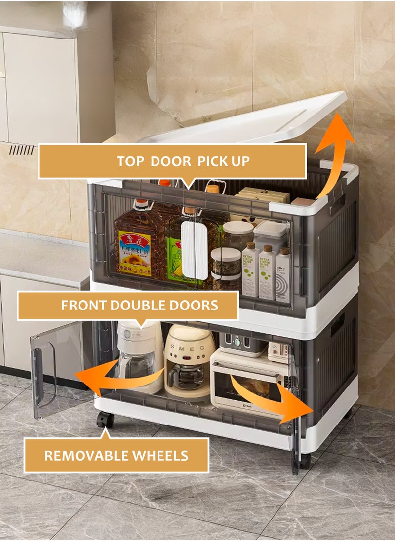 Collapsible Storage Cabinet Rack with Wheels, Heavy-Duty PP Material, Glossy Modern Design, Foldable and Portable, Multi-Layer Storage for Home, Office, Kitchen, Bathroom, Outdoor Use, Secure Double Door Lock, Easy to Clean and Assemble, Available in 6 Sizes for Versatile Storage Needs