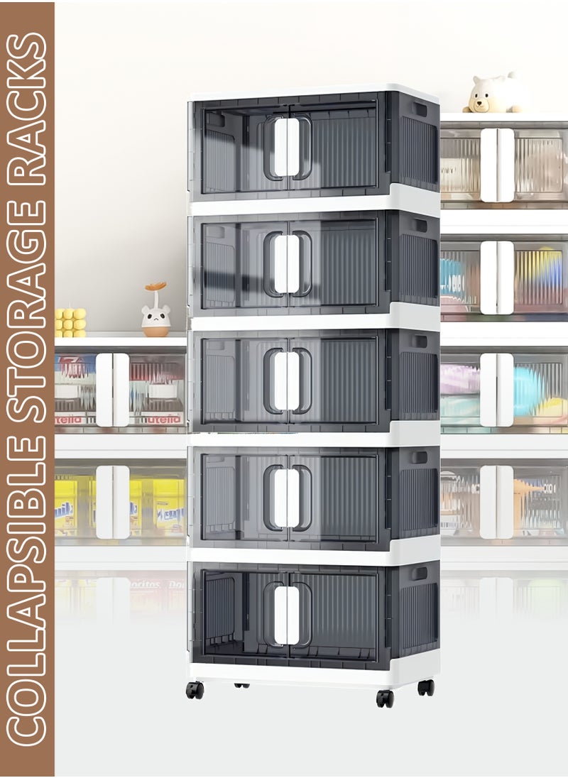 Collapsible Storage Cabinet Rack with Wheels, Heavy-Duty PP Material, Glossy Modern Design, Foldable and Portable, Multi-Layer Storage for Home, Office, Kitchen, Bathroom, Outdoor Use, Secure Double Door Lock, Easy to Clean and Assemble, Available in 6 Sizes for Versatile Storage Needs