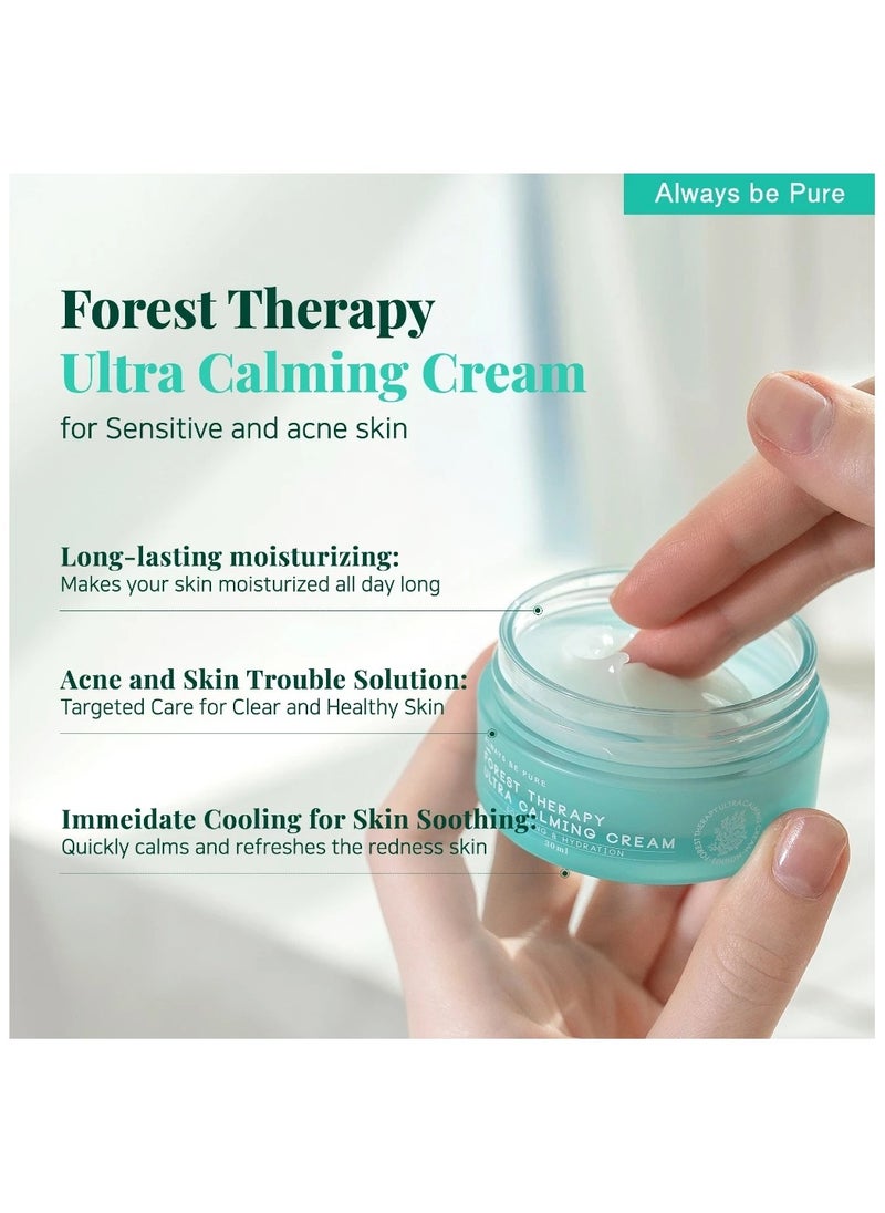 Forest Therapy Ultra Calming Cream - Moisturizer, Soothing Cream for Sensitive Skinㅣ Trouble care, Acne, Acne prone skin, Relief of redness, Hydratingㅣ Korean Skincare (30ml)