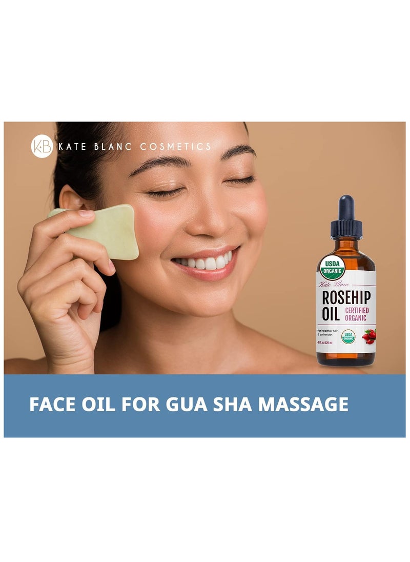 Rosehip Oil for Face & Skin USDA Organic Rosehip Seed Oil for Gua Sha Massage & Face Oil. 100% Pure, Cold Pressed Rose Hip Oil for Acne Scars & Facial Oil