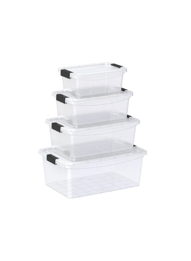 Set of 5, 8, 13, 20 Liters Clear Plastic Storage Boxes with Lockable Lids